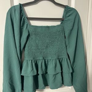 Altar'd State Teal Smocked Blouse